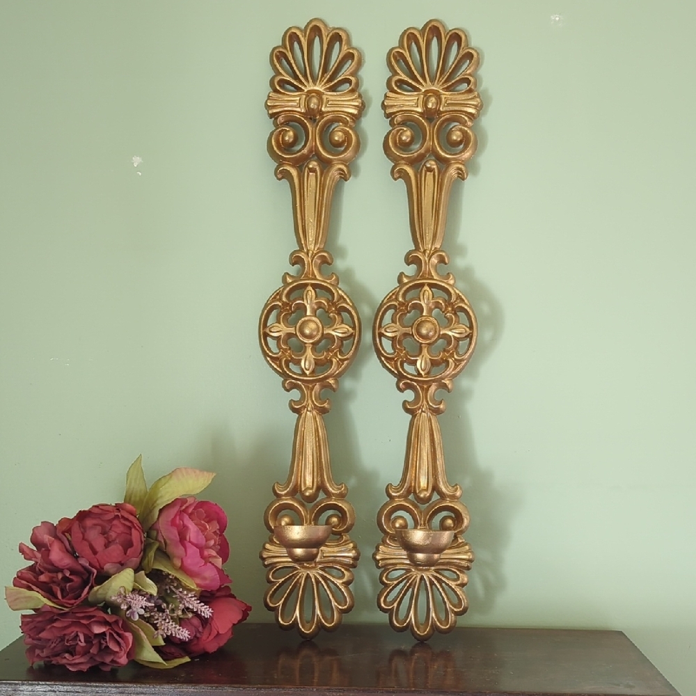 Vintage - Metal Gold Candle Wall Sconces
